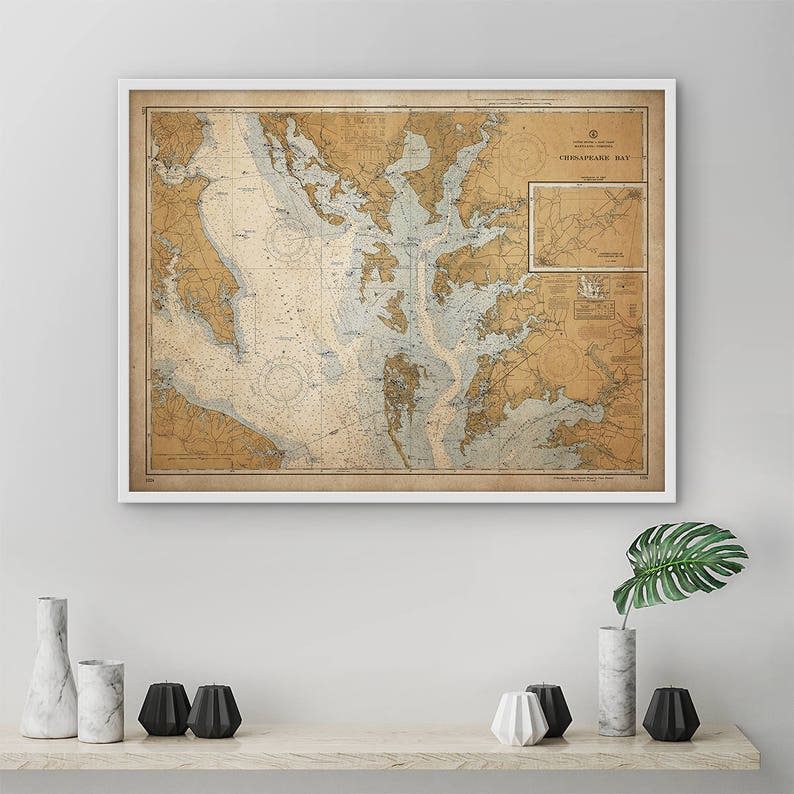 Chesapeake Bay Map, Vintage Chesapeake Bay Map, Nautical Decor, Large Wall Art, Extra Large Poster, Above Bed Decor, Antique Map image 4