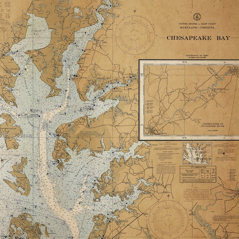 Chesapeake Bay Map, Vintage Chesapeake Bay Map, Nautical Decor, Large Wall Art, Extra Large Poster, Above Bed Decor, Antique Map image 5