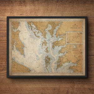 Carte de la baie de Chesapeake, carte vintage de la baie de Chesapeake, décor nautique, grand art mural, affiche extra large, décor au-dessus du lit, carte antique