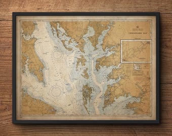 Chesapeake Bay Map, Vintage Chesapeake Bay Map, Nautical Decor, Large Wall Art, Extra Large Poster, Above Bed Decor, Antique Map