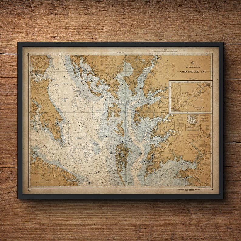Chesapeake Bay Map, Vintage Chesapeake Bay Map, Nautical Decor, Large Wall Art, Extra Large Poster, Above Bed Decor, Antique Map image 1