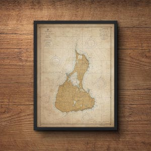 Block Island Map, Old Block Island Map, Rhode Island Map, Nautical Decor, Large Wall Art, Above Bed Decor, Bedroom Art, Antique Map
