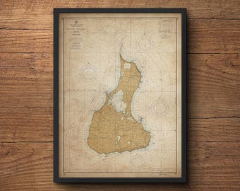 Block Island Map, Old Block Island Map, Rhode Island Map, Nautical Decor, Large Wall Art, Above Bed Decor, Bedroom Art, Antique Map