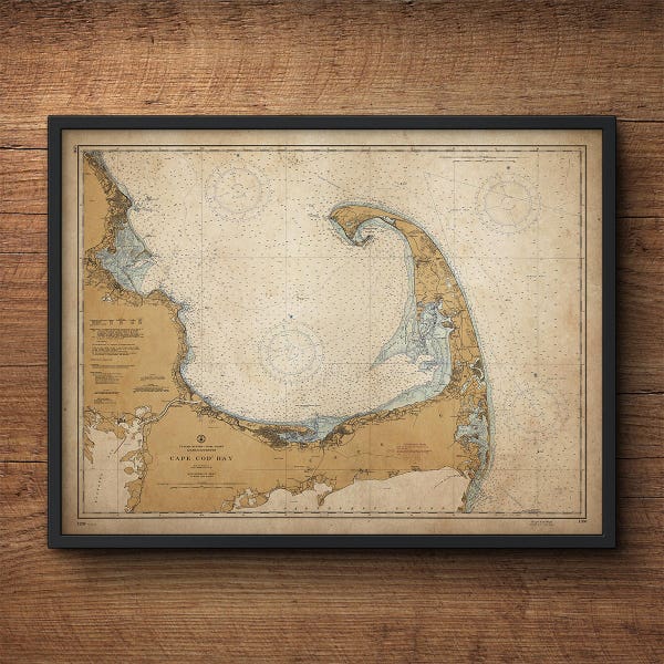 Cape Cod Map, Cape Cod Art, Nautical Decor, Large Wall Art, Extra Large Poster, Above Bed Decor, Bedroom Art, Antique Map