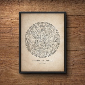 Stampa costellazioni, Emisfero Sud, Carta stellare, Mappa stellare, Stampa stellare, Decorazione nautica, Poster astronomia, Arte murale grande, Antico