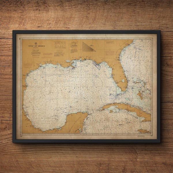 Gulf of Mexico Map, Vintage Gulf of Mexico Map, Nautical decor, Large Wall art, Extra Large Poster, Above Bed Decor, Antique Map