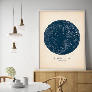 Constellations Print, Southern Hemisphere, Star Chart, Star Map, Star Print, Nautical Decor, Astronomy Poster, Celestial Wall Art image 2