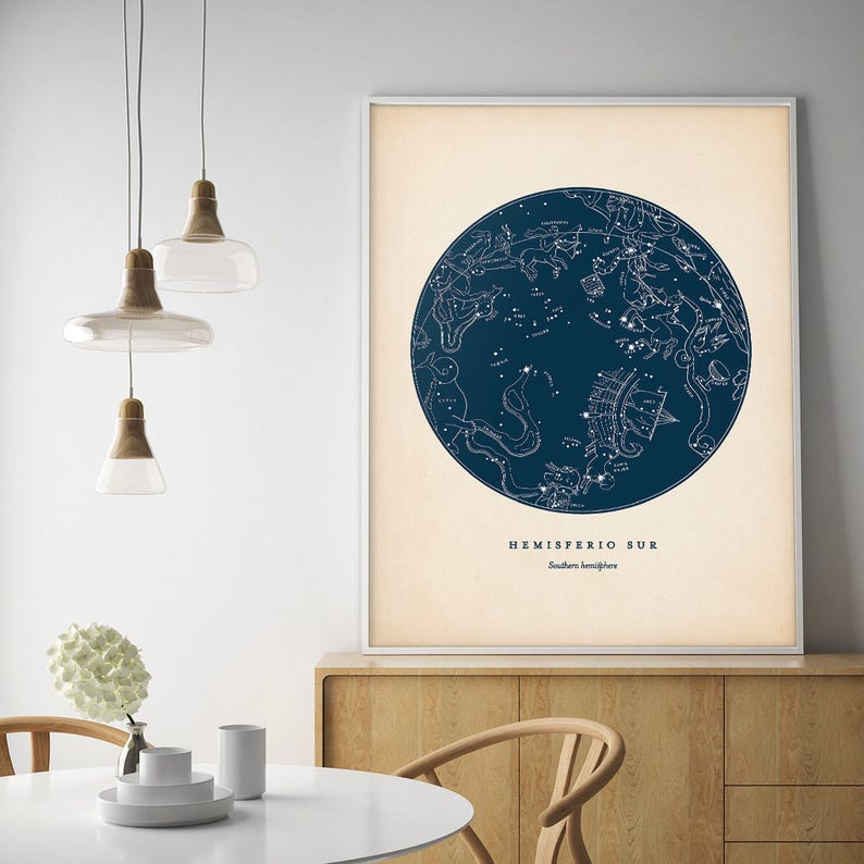 Constellations Print, Southern Hemisphere, Star Chart, Star Map, Star Print, Nautical Decor, Astronomy Poster, Celestial Wall Art image 2
