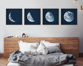 Moon phases, Framed art set, Moon phases posters, Moon prints, Moon art, Astronomy print, Nautical decor, Large framed art, Moon phase