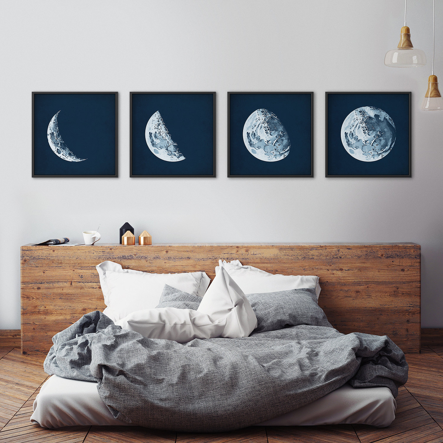 Moon phases Framed art set Moon phases posters Moon prints Etsy