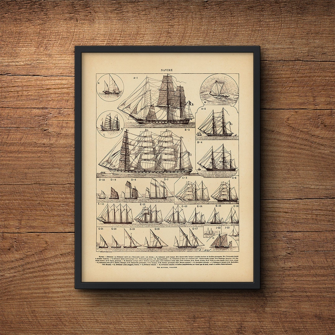 Antique Sailing Print, Coastal Art, Large Wall Art, Large Poster