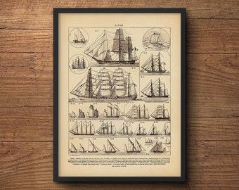 Antique Sailing Print, Coastal Art, Large Wall Art, Large Poster, Nautical Prints, Beach Art, Vintage Art, Tropical Art, Clipper Ship