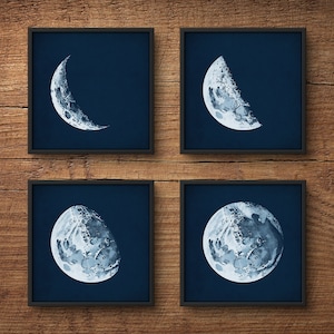 Moon Phases Print Set, Moon Phases Posters, Moon Posters, Moon Prints, Moon Art, Astronomy Print, Nautical Decor, Large Wall Art, Moon Phase