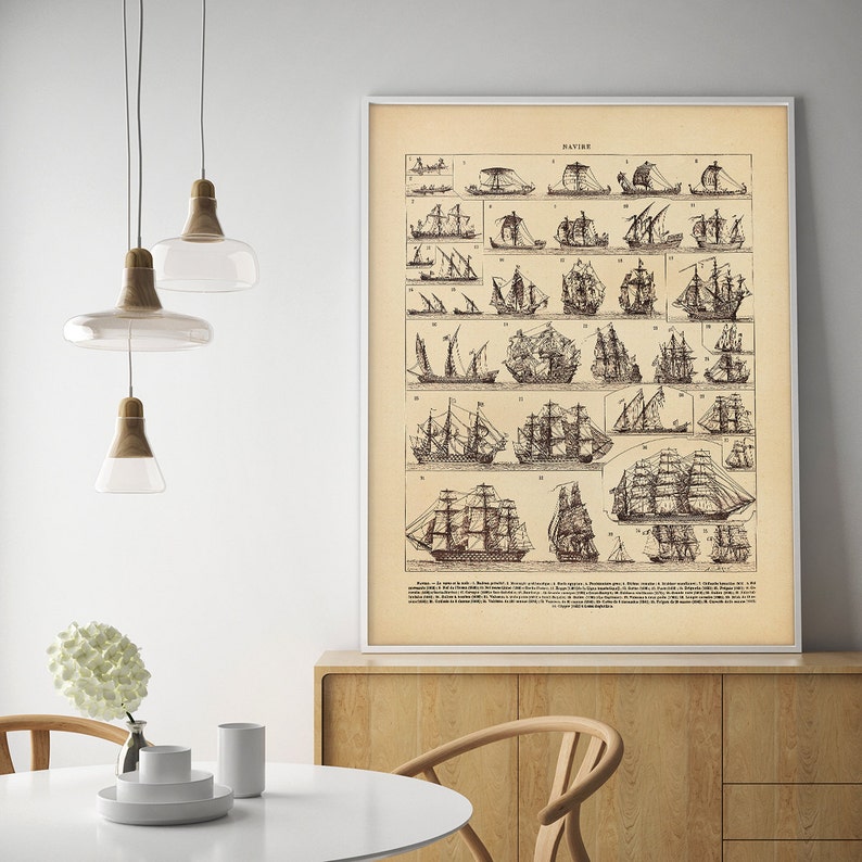Vintage Sailing Print, Coastal Art, Large Wall Art, Large Poster, Nautical Prints, Beach Art, Vintage Art, Tropical Art, Clipper Ship image 3