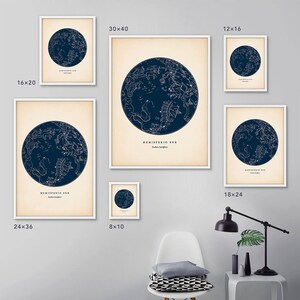 Star map set of 3, Framed art, Star map, Constellation print, Star chart, Astronomy print, Moon poster, Large frame, Constellation poster image 3