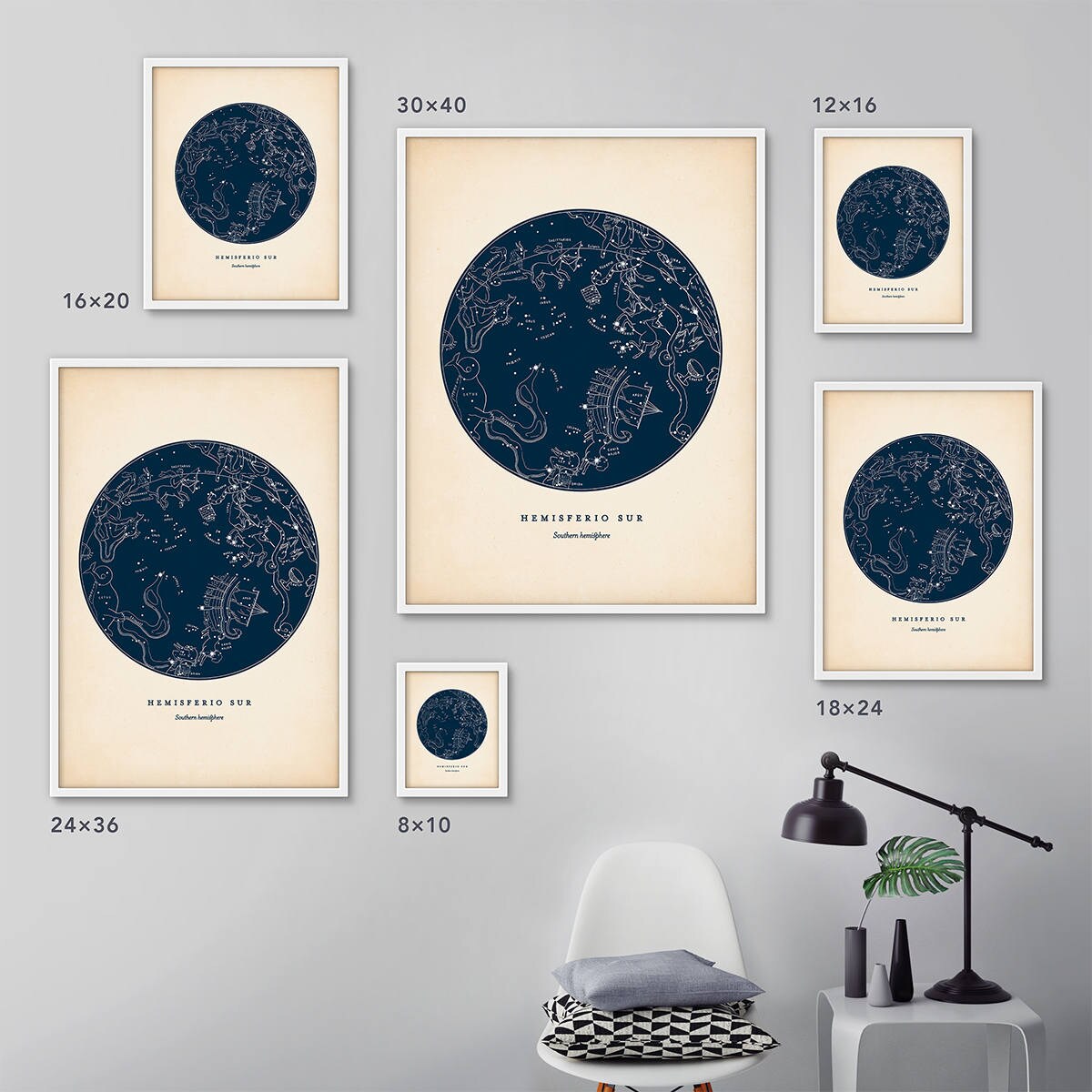 Star Map Set of 3 Framed Art Star Map Constellation Print | Etsy