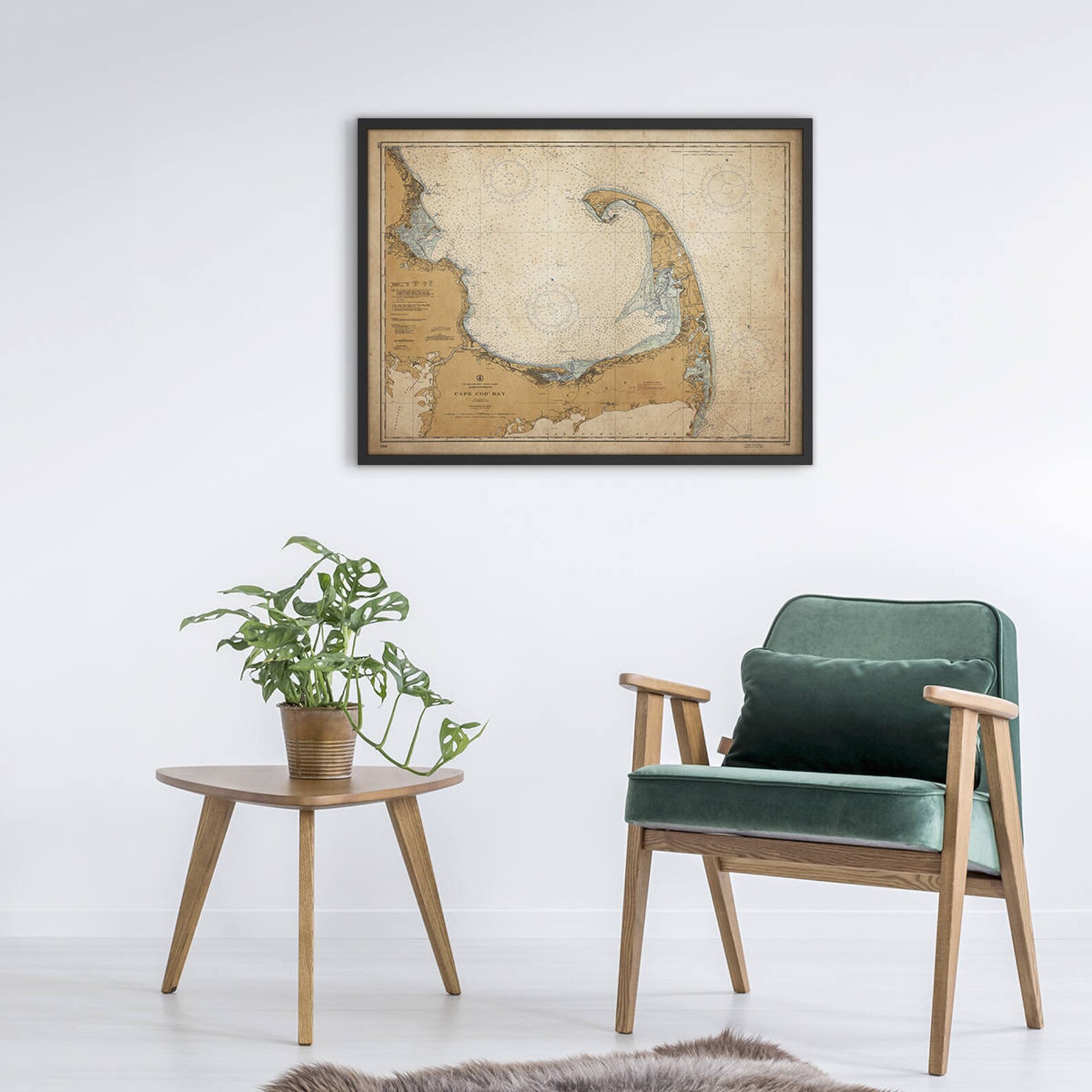 Cape Cod Map Large Framed Art Vintage Map Nautical Decor Etsy