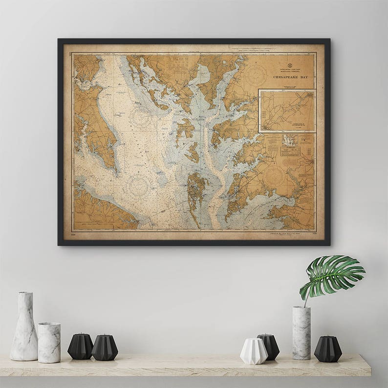 Chesapeake Bay Map, Vintage Chesapeake Bay Map, Nautical Decor, Large Wall Art, Extra Large Poster, Above Bed Decor, Antique Map image 3