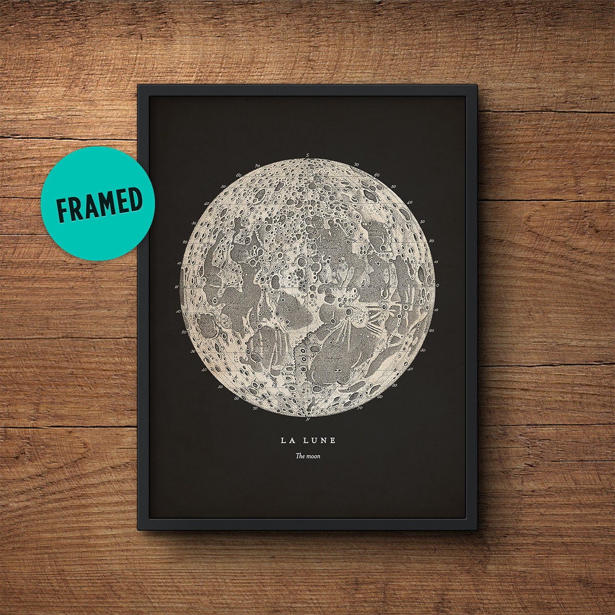 Moon Writing Frame Moon Print, Framed, Moon Poster, Full Moon Poster, Full Moon Print ...