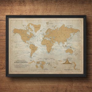 Alte Weltkarte, Vintage Weltkarte, Landkarte der Welt, Nautische Kunst, große Wandkunst, Überbett Dekor, Schlafzimmer Kunst, Antike Karte