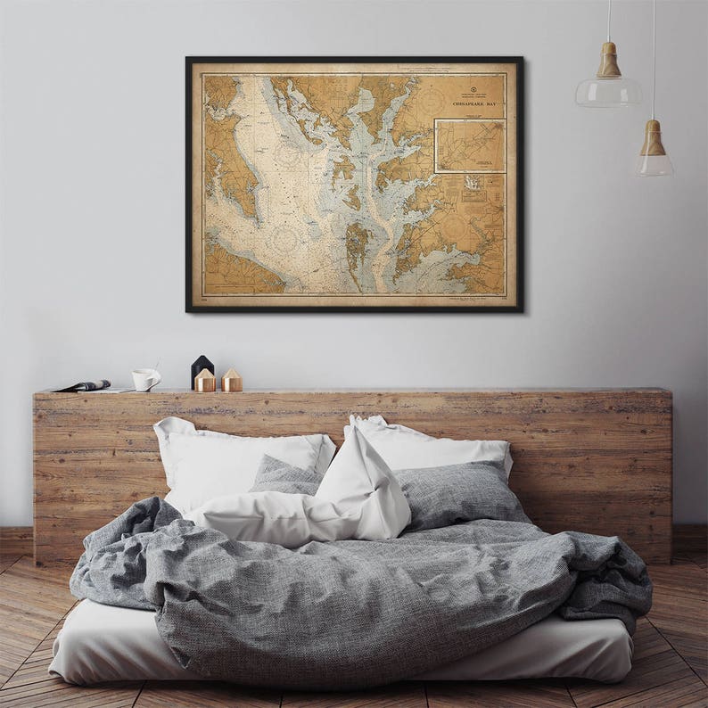 Chesapeake Bay Map, Vintage Chesapeake Bay Map, Nautical Decor, Large Wall Art, Extra Large Poster, Above Bed Decor, Antique Map image 2