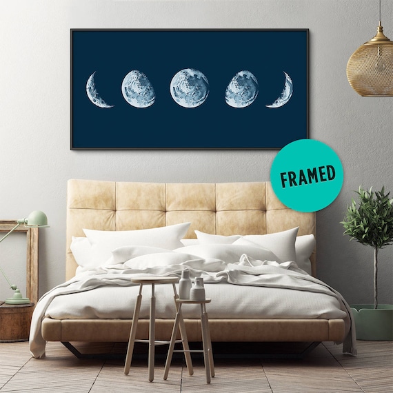 Moon Phases Print, Framed Art, Moon Phases Poster, Phases of the Moon, Moon Print, Nursery Wall Art, Above Bed Decor, Large Wall Art