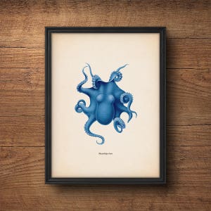 Blue Octopus Print, Octopus Poster, Octopus Art, Octopus Wall Art, Nautical Decor, Octopus Decor, Bathroom Decor, Nautical Print, Wall Art