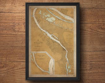 Portland Map, Portland Oregon Map, Old Portland Map, Vintage Map, Nautical Decor, Large Wall Art, Above Bed Decor, Bedroom Art, Antique Map