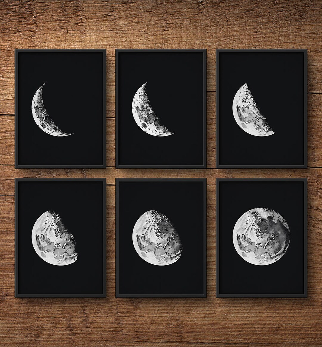 Moon Phases Set of 6, Moon Phases Wall Art, Moon Phases Prints, Moon ...