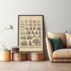 Vintage Sailing Print, Coastal Art, Large Wall Art, Large Poster, Nautical Prints, Beach Art, Vintage Art, Tropical Art, Clipper Ship image 2