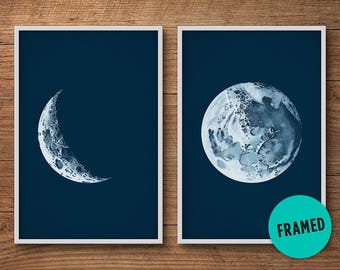 Moon phase prints, Framed, Moon art, Moon phases prints, Moon phases wall art, Moon prints, Moon posters, Astronomy prints, Wall decor