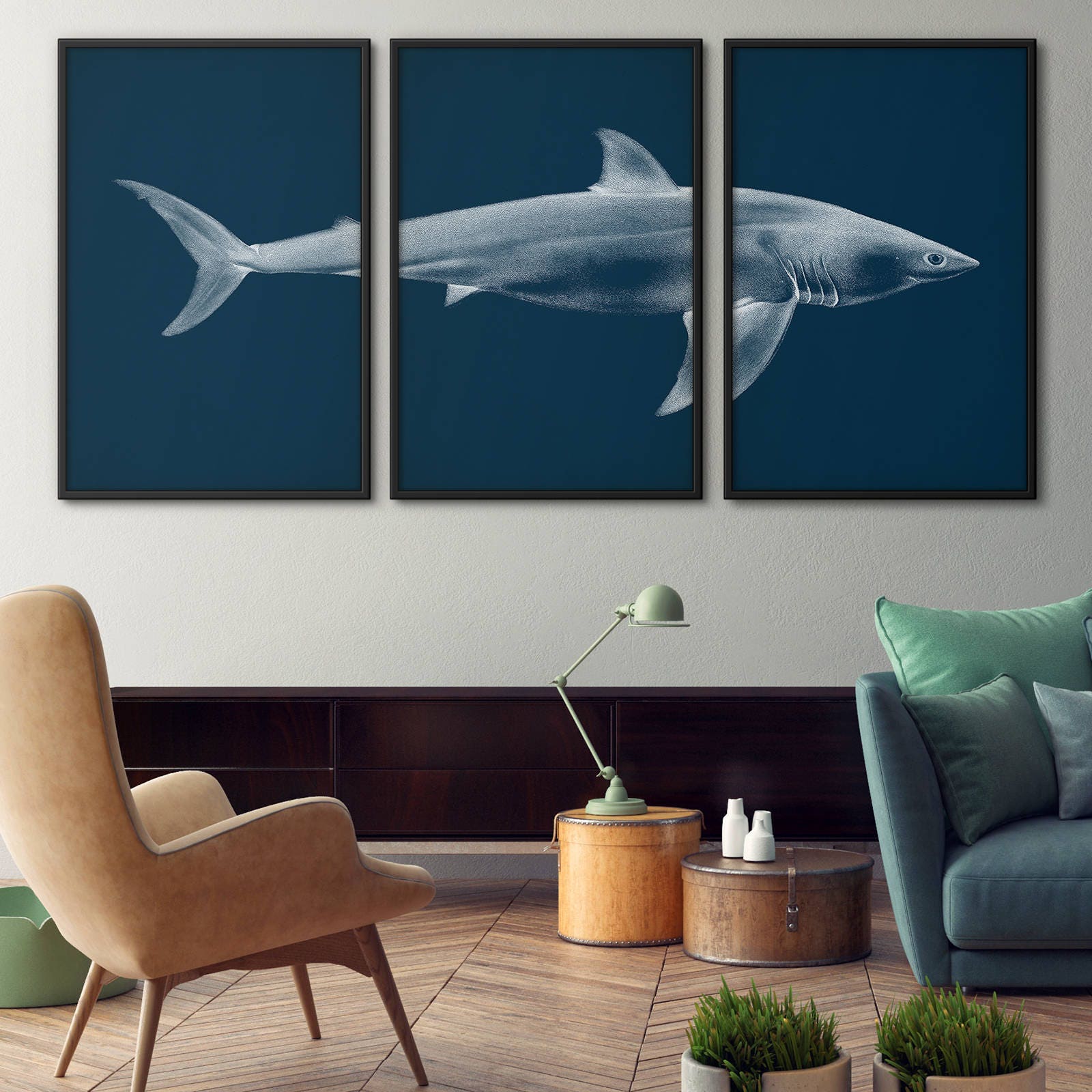 Shark Print Set of 3 Shark Art Great White Shark Print | Etsy