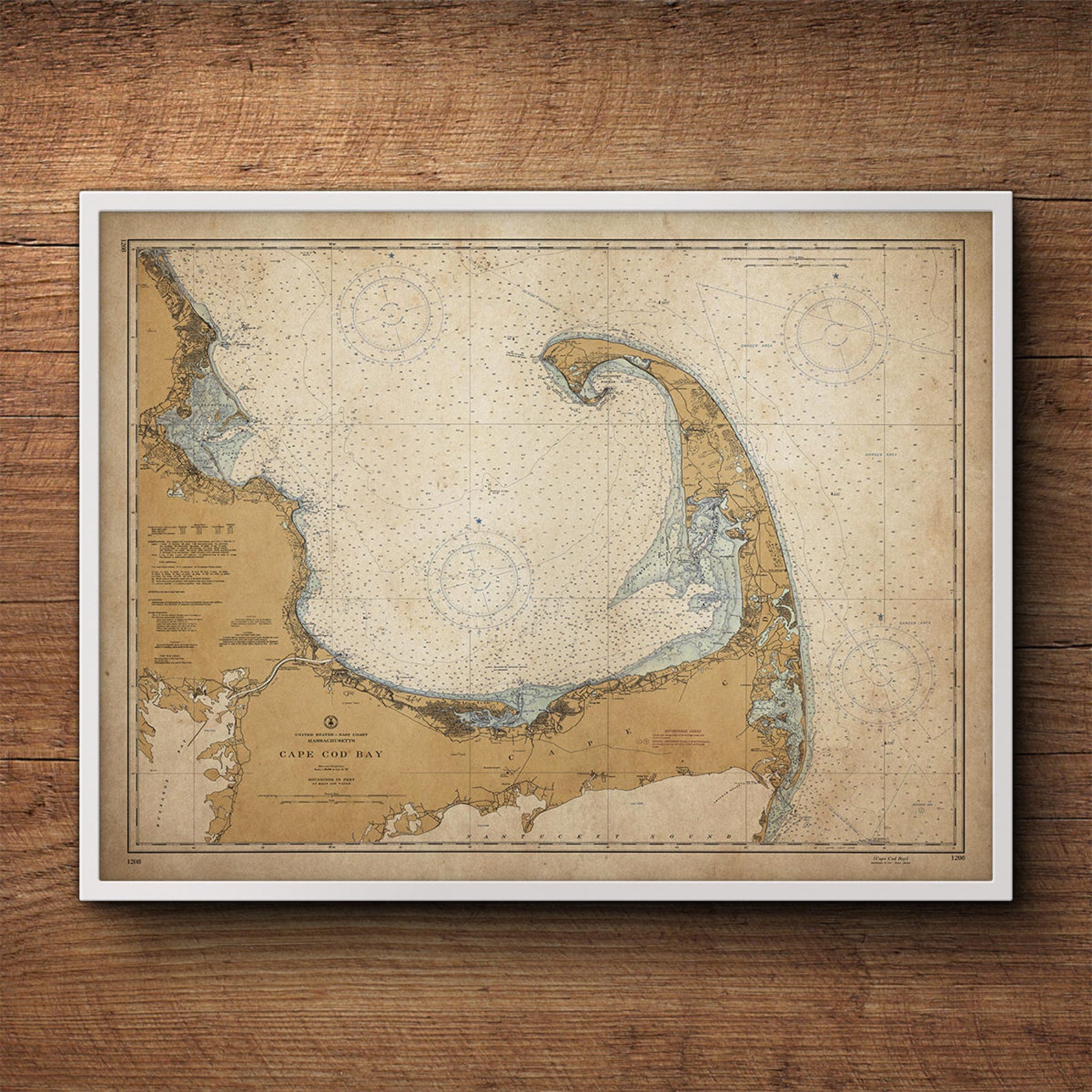 Cape Cod Map Large Framed Art Vintage Map Nautical Decor Etsy