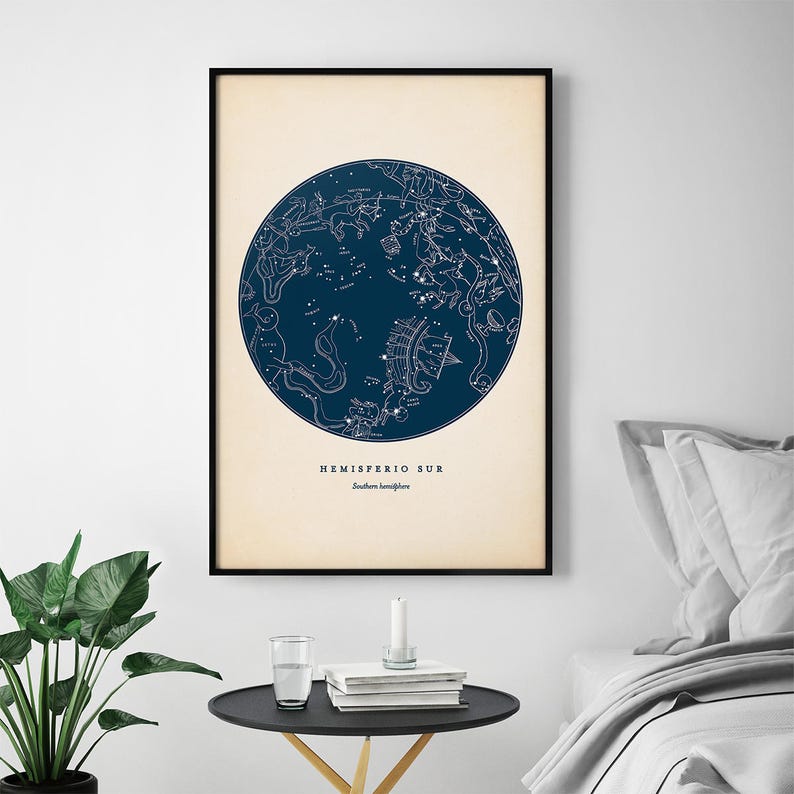 Constellations Print, Southern Hemisphere, Star Chart, Star Map, Star Print, Nautical Decor, Astronomy Poster, Celestial Wall Art image 3