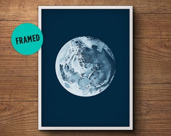 Moon Print, Framed, Moon Poster, Full Moon Poster, Full Moon Print, Star Chart, Nautical Decor, Bedroom Decor, La Luna, La Lune, Framed Art