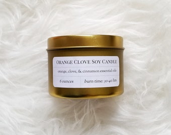 Orange Clove Soy Candle, Holiday Candle, Soy Candle, Fall Candle, Housewarming Gift, Aromatherapy Candle, Vegan Candle, Spiced Candle, Yummy