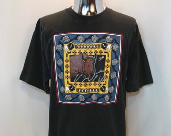 1994 BUFFALO Spirit Animal Graphic Tee / Retro Wildlife Buffalo Sparkly T Shirt Mens Size XL