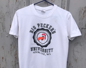 90s BIG PECKERS Funny Adult Shirt / Vintage SPOKANE Washington Big Peckers University Funny Gag Graphic Tee Mens Size Small