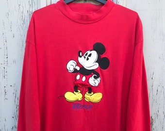 90s MICKEY Longsleeve Shirt / Vintage DISNEY Store Large Embroidered Mickey Mouse Disneyland Classic Adult Size LARGE