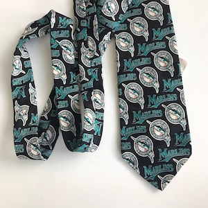 1996 MARLINS Tie / Deadstock Vintage MLB Baseball FLORIDA Marlins All Over Print Standard Size Necktie Never Worn Like New with Tag