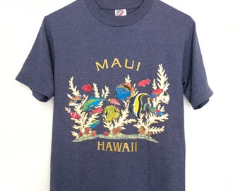 90s MAUI Hawaii Shirt / Vintage Coral Reef Tropical Fish Souvenir SCUBA Snorkeling Hawaiian Shirt Size SMALL