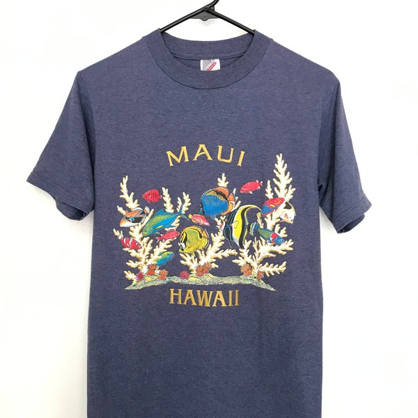 90s MAUI Hawaii Shirt / Vintage Coral Reef Tropical Fish Souvenir SCUBA Snorkeling Hawaiian Shirt Size SMALL