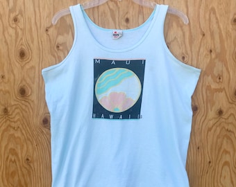 Cute 80s MAUI Tank / Vintage Maui HAWAII Beach Surfwear Lightweight Soft Tank Top Womens Size MEDIUM