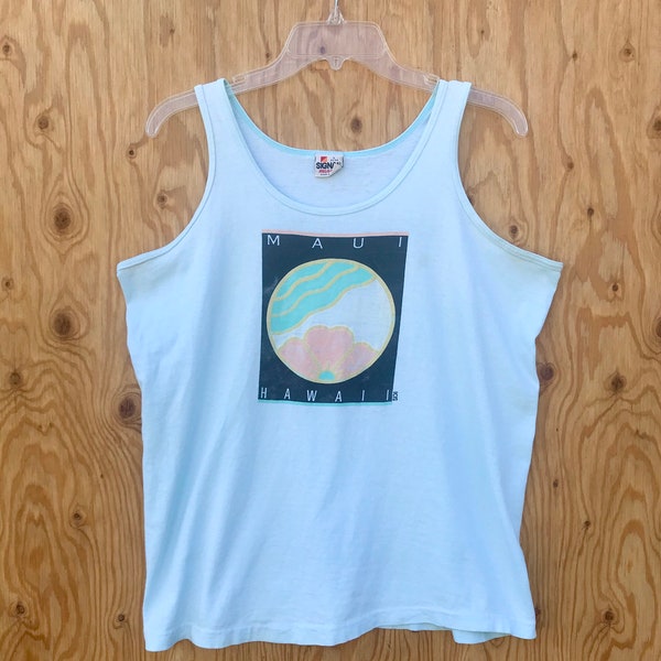 Cute 80s MAUI Tank / Vintage Maui HAWAII Beach Surfwear Lightweight Soft Tank Top Womens Size MEDIUM