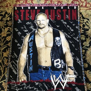 90s STONE COLD Steve Austin Throw Blanket Vintage WWF World