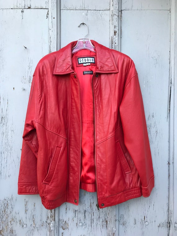 90s Studio Sienna Red Leather Coat Retro Full Zipper Stylish - Red Leather Coat 90s Studio Sienna Red Leather Coat Retro Full Zipper Stylish - Red Leather Coat