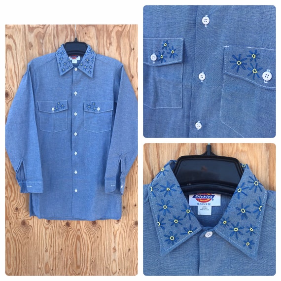 s Custom DICKIES Work Shirt / Vintage Embroidered L   Gem