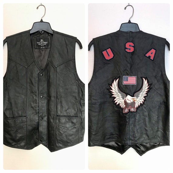 90s Biker Vest / Vintage Leather USA Motorcycle V… - image 1