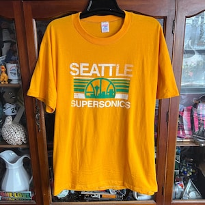 80s SONICS Shirt / Vintage NBA Basketball Seattle SuperSonics Single Stitch Shirt Size LARGE