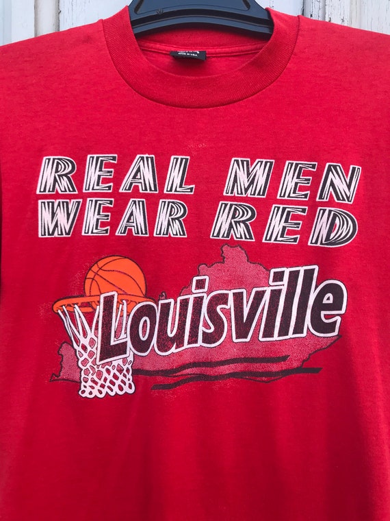 TheDepotMensShop 90s Louisville Rivalry Shirt / Vintage University of Louisville Kentucky Real Men Wear Red Basketball Rivalry Shirt Mens Size Medium
